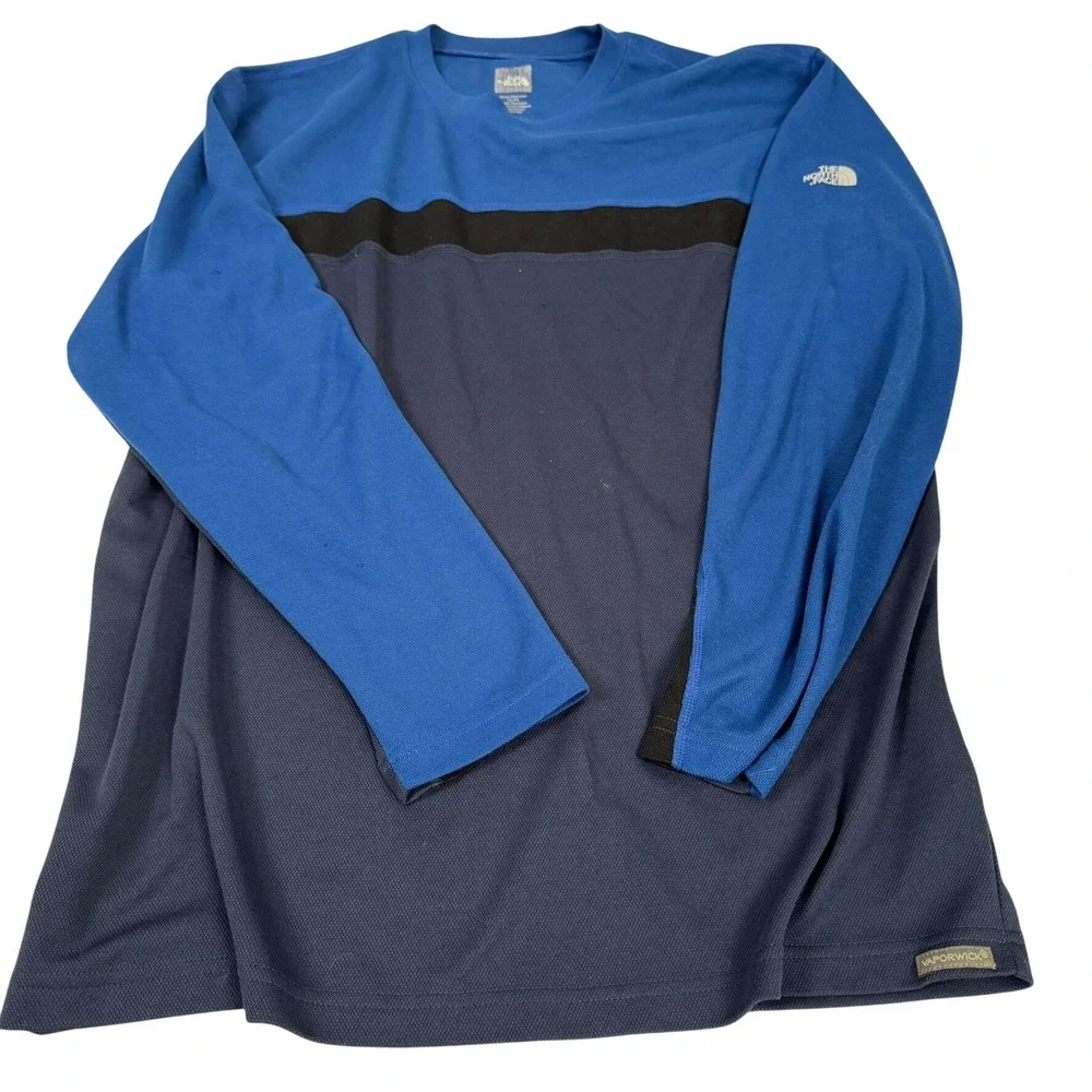 The North Face VaporWick Mens XL Blue Navy Colorblock Long Sleeve Shirt